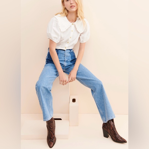 Patch Pocket High-Waisted Wide Leg Jeans - Picture 3 of 5